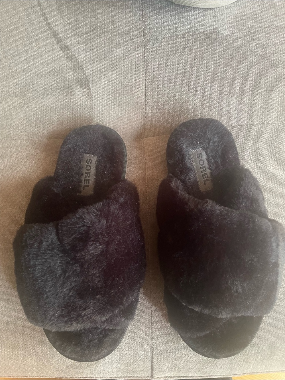 Sorel Black Faux Fur Slide Slippers Size 6